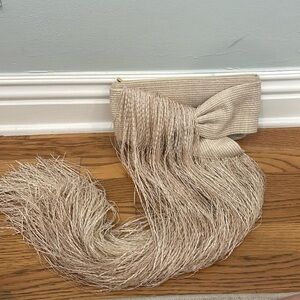 Cult Gaia Banu Fringe clutch straw beige